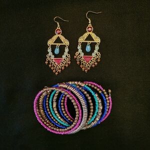 ⭐ 2/$10 or 3/$12 Boho Earrings and Beaded Spiral Wrap Bracelet Set